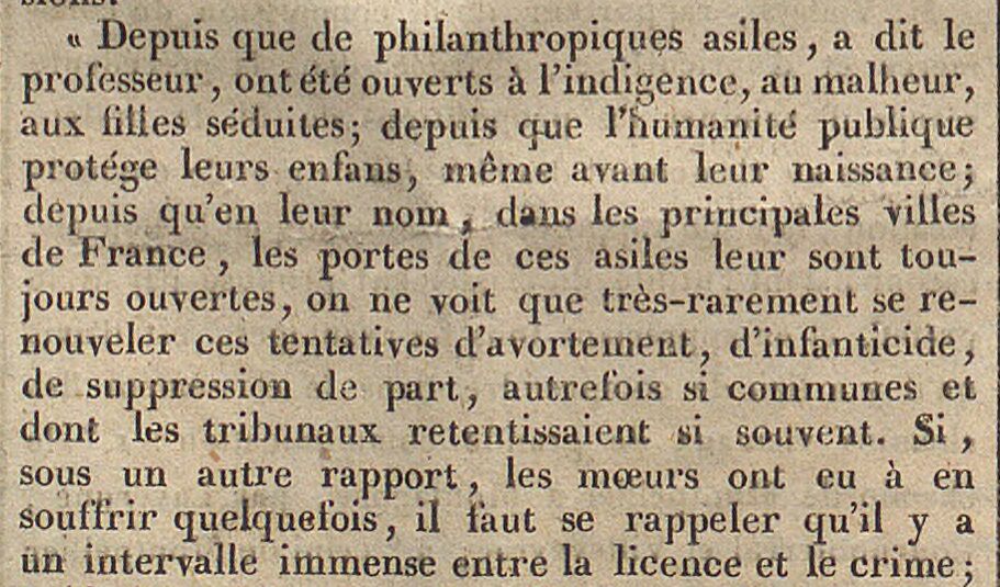 extrait d'un article de 1838 expliquant le rôle des sages-femmes à cette époque