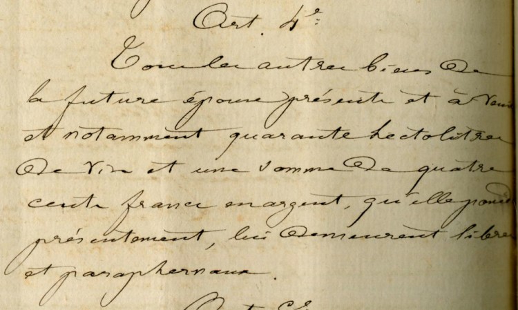 extrait du contrat de mariage en Marguerite Barbaza et Simon Maurel