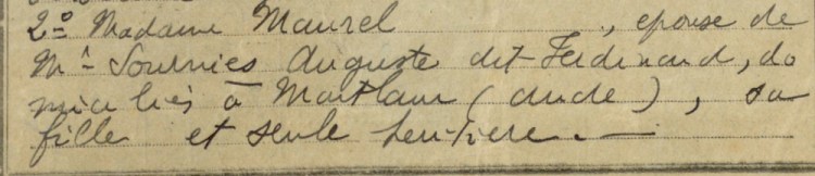 extrait de la déclaration de succession de Jean Maurel, faisant d'Elise sa seule héritière