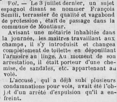 article rendant compte de l'audience du tribunal correctionnel de Carcassonne en date du 8 août 1893