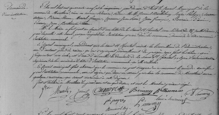 délibération municipale concernant une école privée de filles sur la commune de Montlaur (Aude)