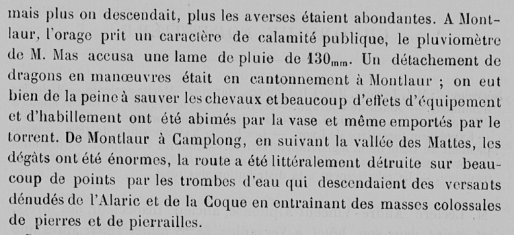 extrait de la revue des eaux et forêts relatant l'orage de 1893 à Montlaur